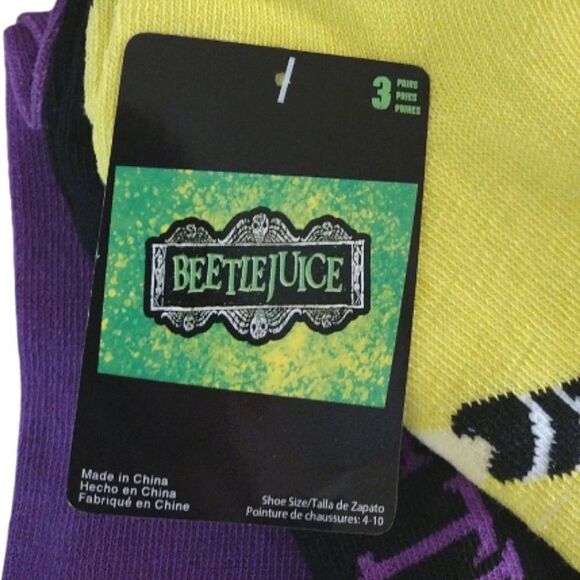 Beetlejuice Beetlejuice Halloween Printed 3 Pairs Mid Crew Socks NWT - Picture 5 of 14